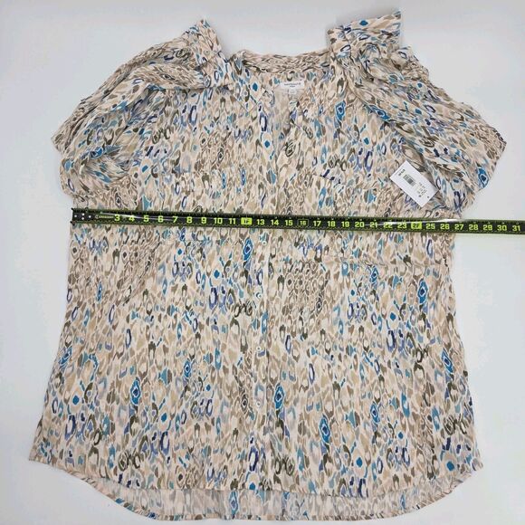 Westbound Button Up Down Blouse Shirt Womens 3X Ikat Animal Print Roll Tab Linen - Picture 6 of 8